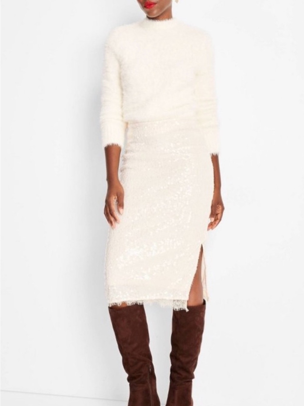 Champagne Sequin Lace-Hem Midi Skirt by Future Collection 🎯 Target L - Picture 7 of 8